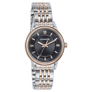 Sonata Wedding Quartz Analog Black Dial Stainless Steel Strap Watch For Women