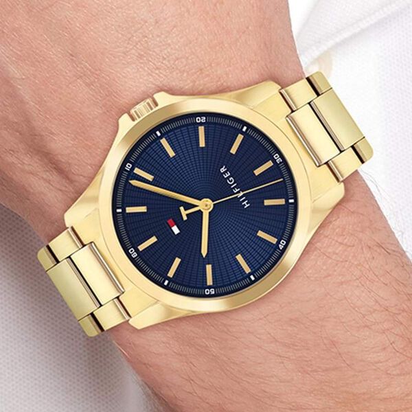 Tommy Hilfiger Quartz Analog Blue Dial Golden Stainless Steel Strap Watch For Men - image number 3