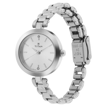 Titan Quartz Analog Silver Dial Silver Stainless Steel Strap Watch For Women