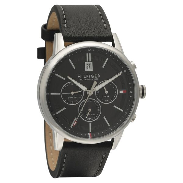 Tommy Hilfiger Quartz Chronograph Black Dial Leather Strap Watch for Men - image number 0
