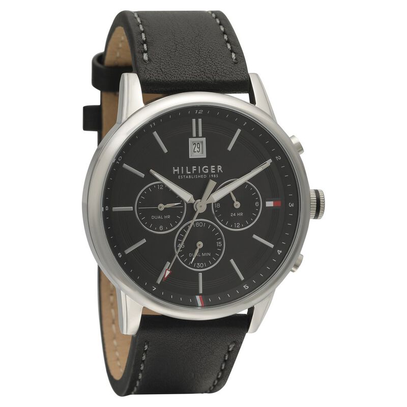 Tommy Hilfiger Quartz Chronograph Black Dial Leather Strap Watch for Men