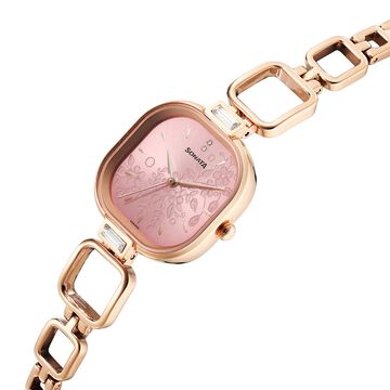 Sonata Wedding Quartz Analog Pink Dial Metal Strap Watch for Women