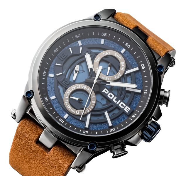 Police Quartz Multifunction Blue Dial Leather Strap Watch for Men - image number 3