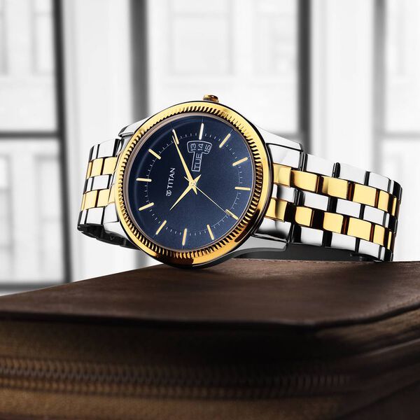 Titan Men's Trendsetter Watch: Chic Blue Dial & Two-Tone Strap - image number 0