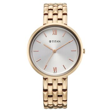 Titan Neo Quartz Analog White Dial Rose Gold Metal Strap Watch For Women