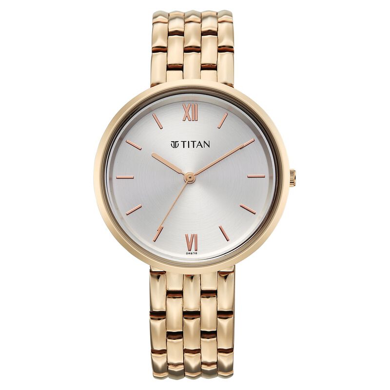 Titan Neo Quartz Analog White Dial Rose Gold Metal Strap Watch For Women