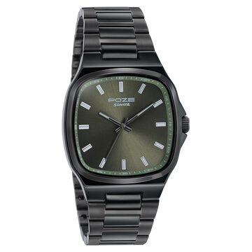 Poze Poze Quartz Analog Green Dial Grey Metal Strap Watch For Men
