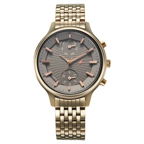 Fastrack Chrome K Quartz Multifunction Grey Dial K Chrome Stainless Steel Strap Watch For Girls - image number 0