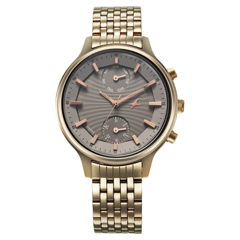 Fastrack Chrome K Quartz Multifunction Grey Dial K Chrome Stainless Steel Strap Watch For Girls
