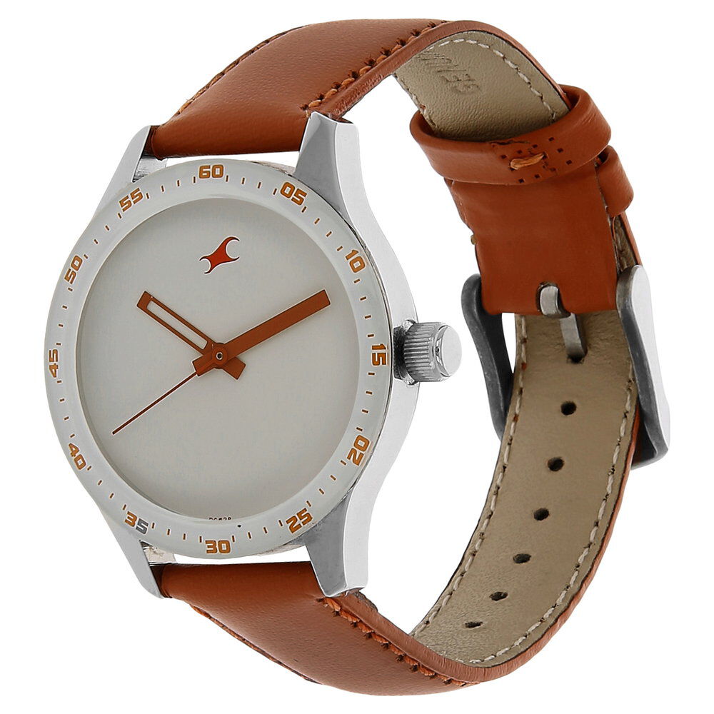 Buy Online Fastrack Quartz Analog White Dial Leather Strap Watch
