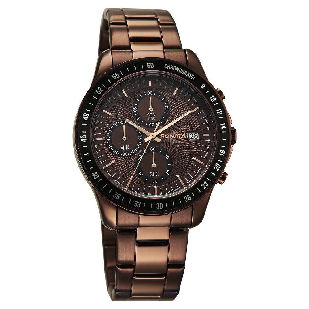 Sonata Chronos Quartz Analog with Date Brown Dial Brown Colour Stainless Steel Strap Watch For Men-picture-11