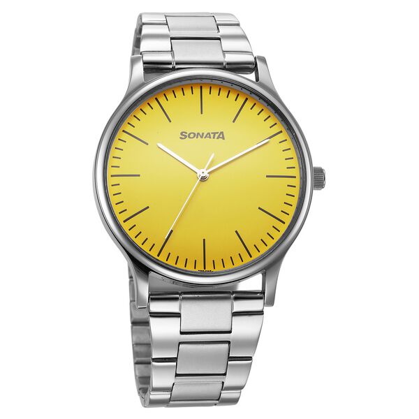 Sonata Aspire Quartz Analog Yellow Dial Stainless Steel Strap Watch For Men - image number 0