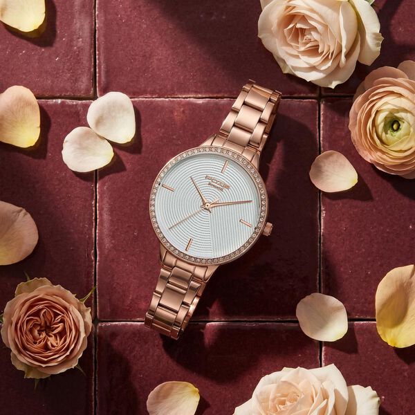 Poze By Sonata Quartz Analog White Dial Rose Gold Stainless Steel Strap Watch For Women - image number 0