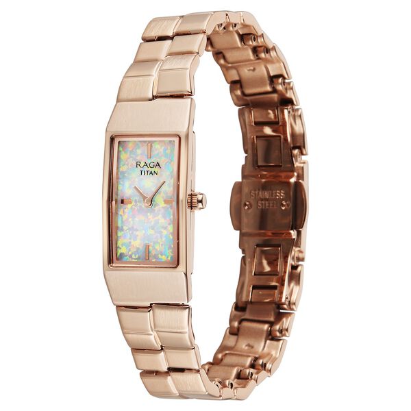 Titan Raga Opalesque Quartz Analog Multicoloured Dial Rose Gold Metal Strap Watch For Women - image number 2