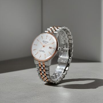 Titan Weekender 60 Hours Power Reserve Concealed Automatic Analog with White Dial Stainless Steel Strap Watch for Men