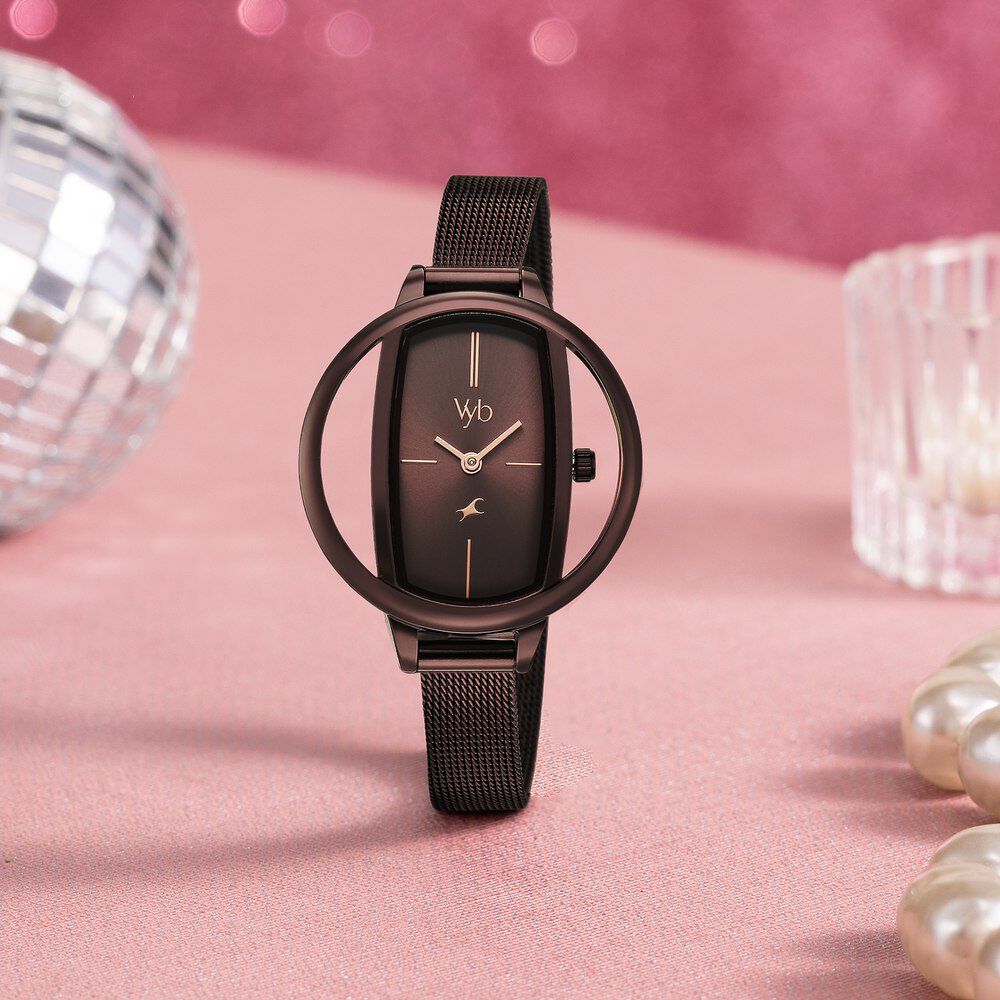 Vyb Charmer By Fastrack Quartz Analog Brown Dial Brown Stainless Steel Strap Watch For Girls-image-20