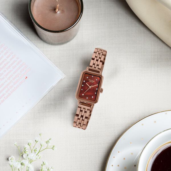 Sonata Poze Quartz Analog Mother Of Pearl Dial Brown Metal Strap Watch For Women - image number 0