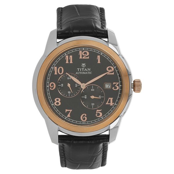 Titan Automatic Black Dial Leather Strap Watch for Men - image number 0