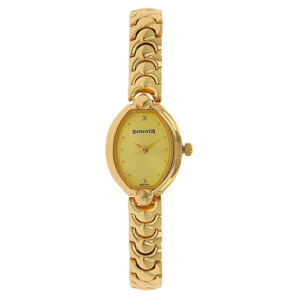 Buy Online Sonata Quartz Analog Champagne Dial Metal Strap Watch for Women ns8107ym02 Titan