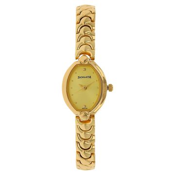 Sonata Quartz Analog Champagne Dial Metal Strap Watch for Women