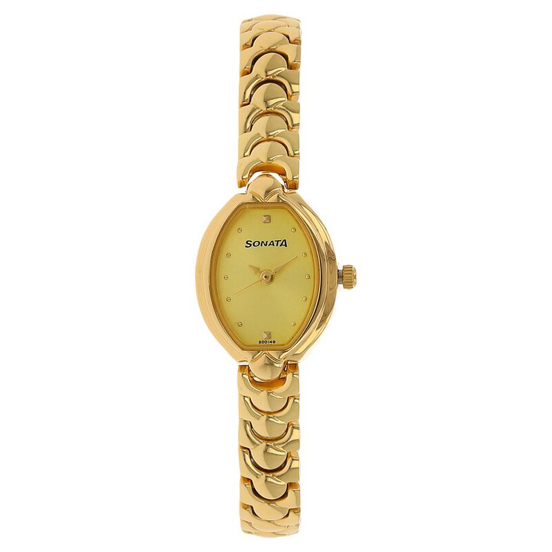 Sonata Quartz Analog Champagne Dial Metal Strap Watch for Women