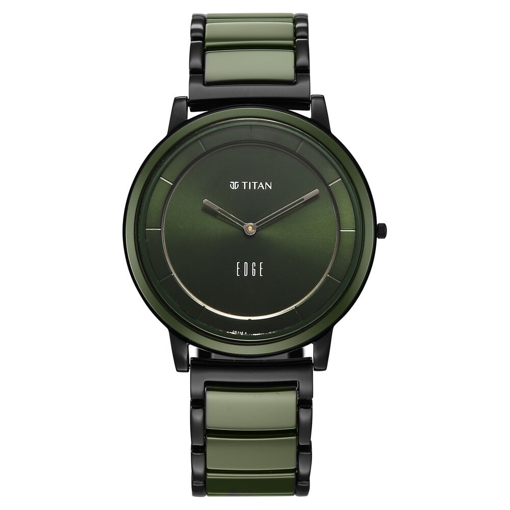 Titan Edge Melange Slim Steel & Ceramic Strap Green Dial Analog Watch For Men-picture-24