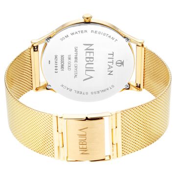 Titan Nebula Vintage Samrat 18k Gold Analog Diamond Studded Milanese Strap Watch for Men