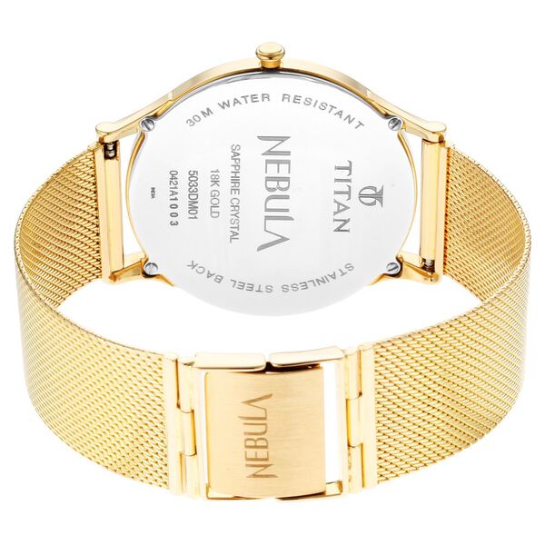Titan Nebula Vintage Samrat 18k Gold Analog Diamond Studded Milanese Strap Watch for Men - image number 5