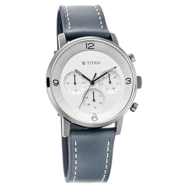 Titan Athleisure Silver Dial Quartz Multifunction Leather Strap Watch for Men - image number 0