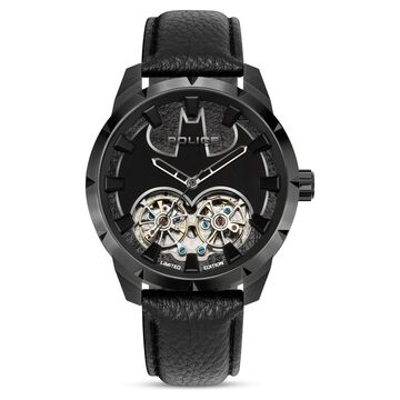 Police X Batman Automatic Black Dial Leather Strap Watch for Men