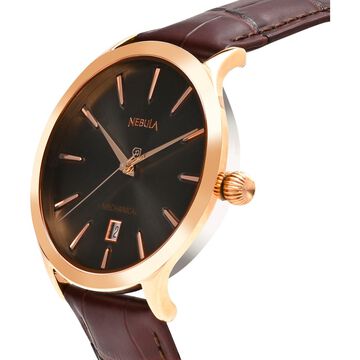 Titan Nebula Abhiyant 18k Pink Gold Hand-Wound Mechanical Analog with Exhibition Caseback Leather Strap Watch for Men