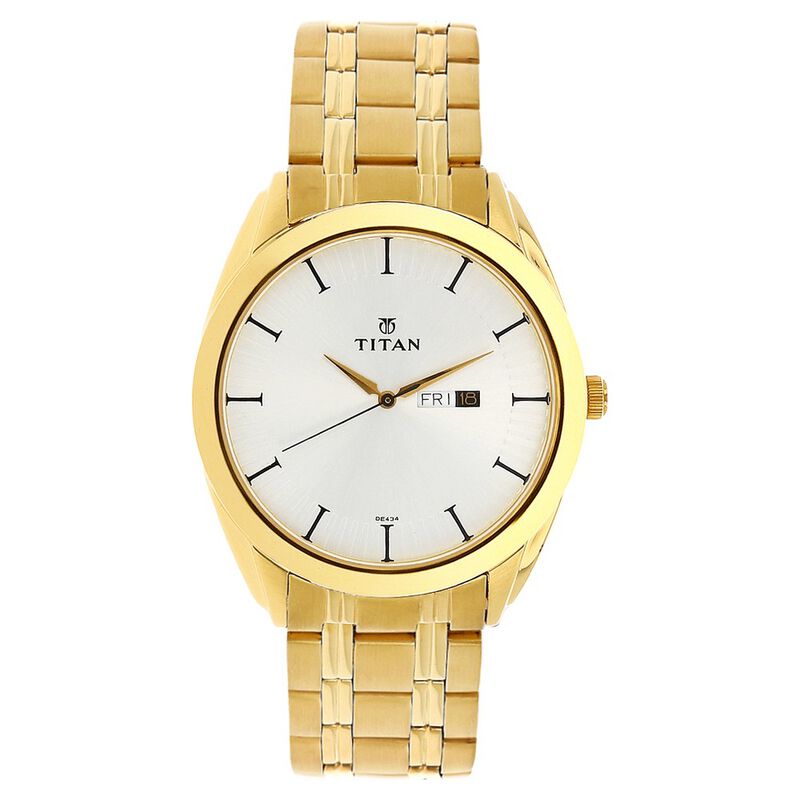 Titan Quartz Analog with Day and Date Silver Dial Stainless Steel Strap Watch for Men