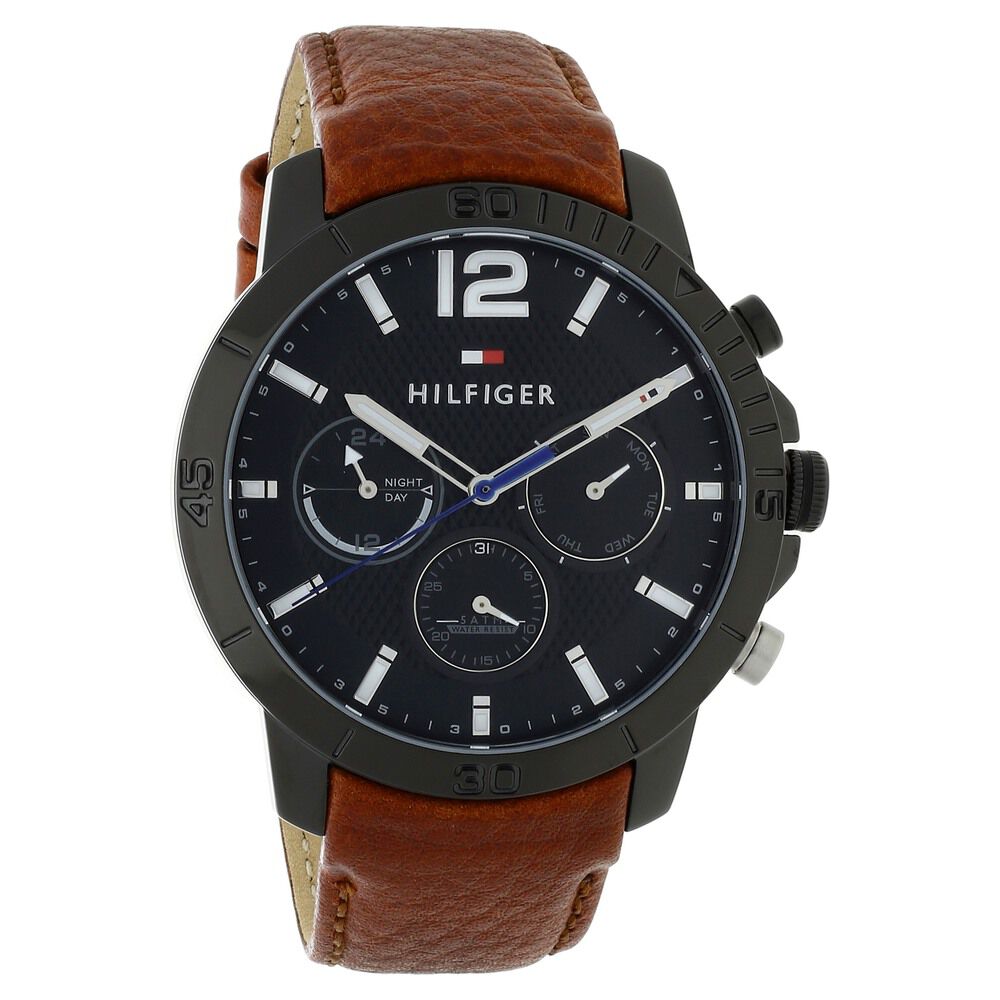 Buy Online Tommy Hilfiger Quartz Multifunction Black Dial Leather Strap Watch for Men nth1791269 Titan