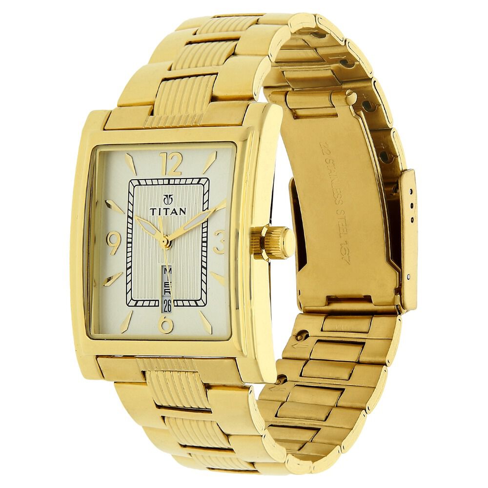 Buy Online Titan Champagne Dial Analog with Day and Date Stainless