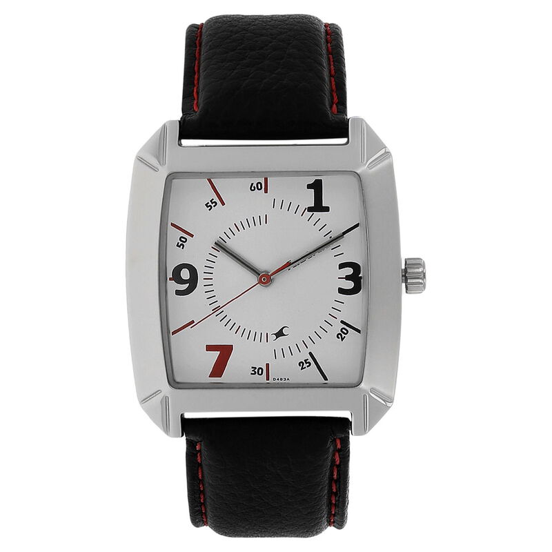Fastrack Quartz Analog White Dial Leather Strap Watch for Guys