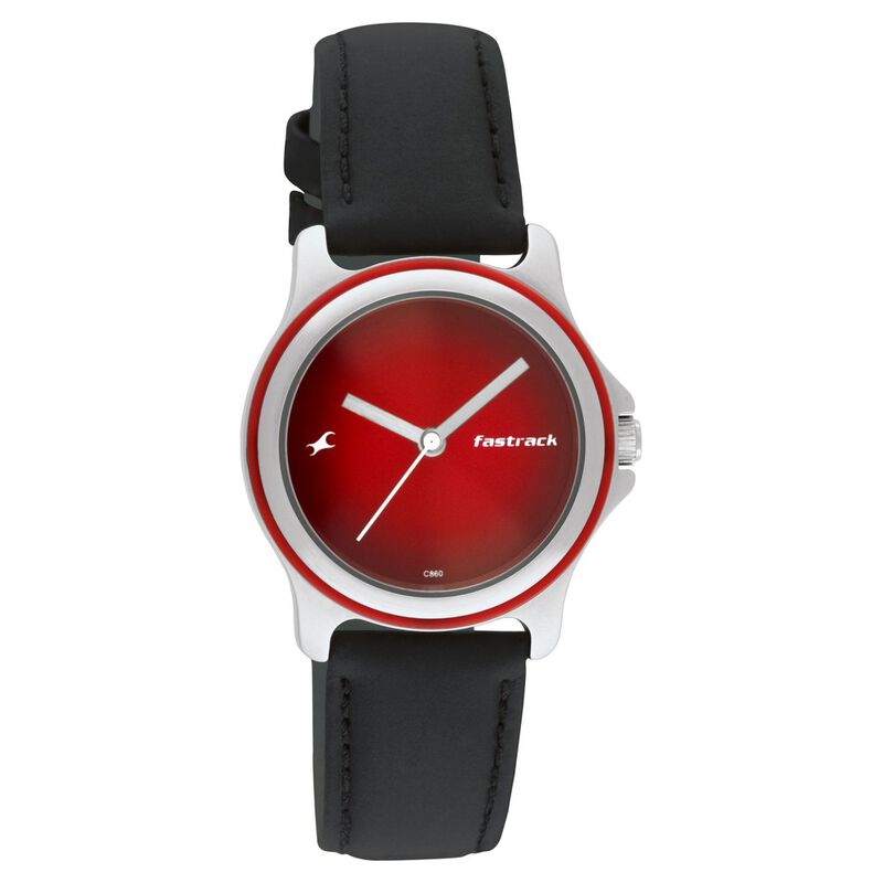 Fastrack Quartz Analog Red Dial Leather Strap Watch for Girls