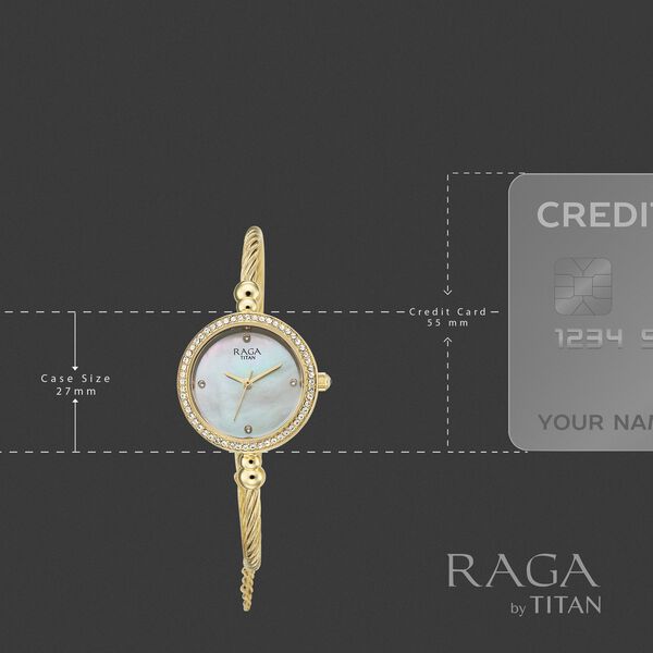 Titan Raga Spotlight Quartz Analog White Dial Golden Metal Strap Watch For Women - image number 3