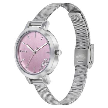 Sonata Silver Lining Pink Dial Women Watch With Stainless Steel Strap