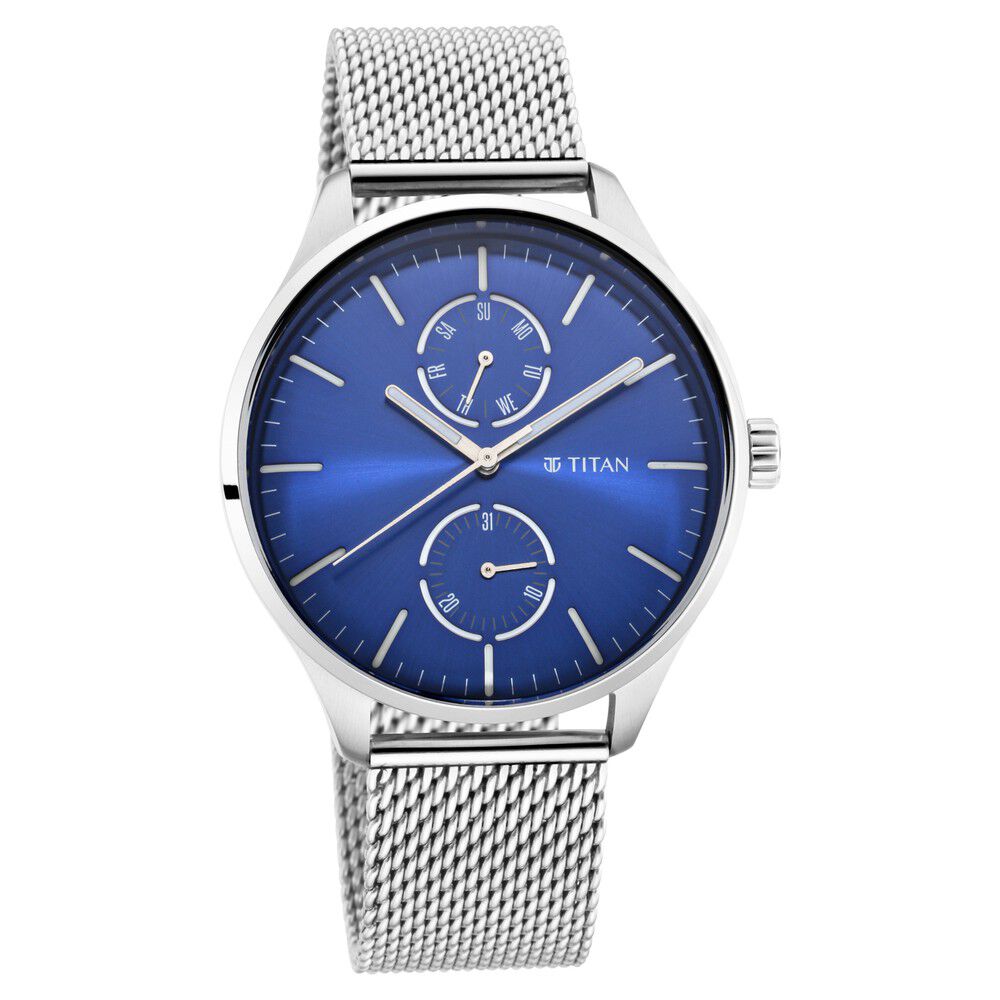 Buy Online Titan Evoke Blue Dial Analog with Day and Date