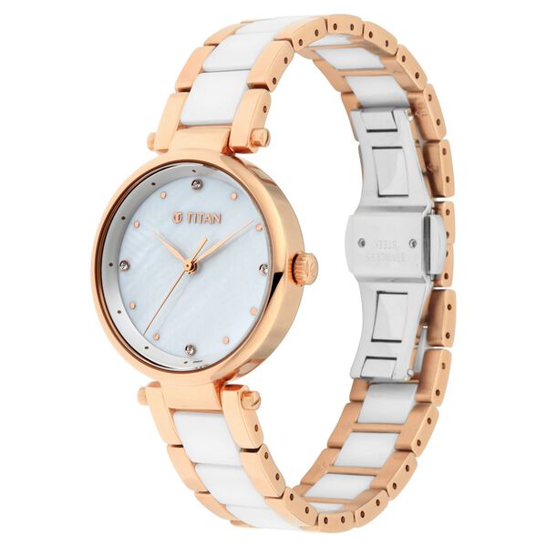 Titan Quartz Analog White Dial Ceramic Strap Watch for Women - image number 3