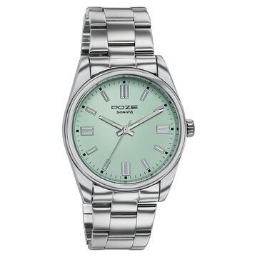 Poze Poze Quartz Analog Green Dial Silver Metal Strap Watch For Men