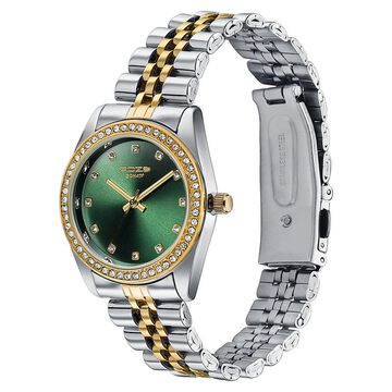 Sonata Poze Quartz Analog Green Dial Two Toned Colour Stainless Steel Strap Watch For Women