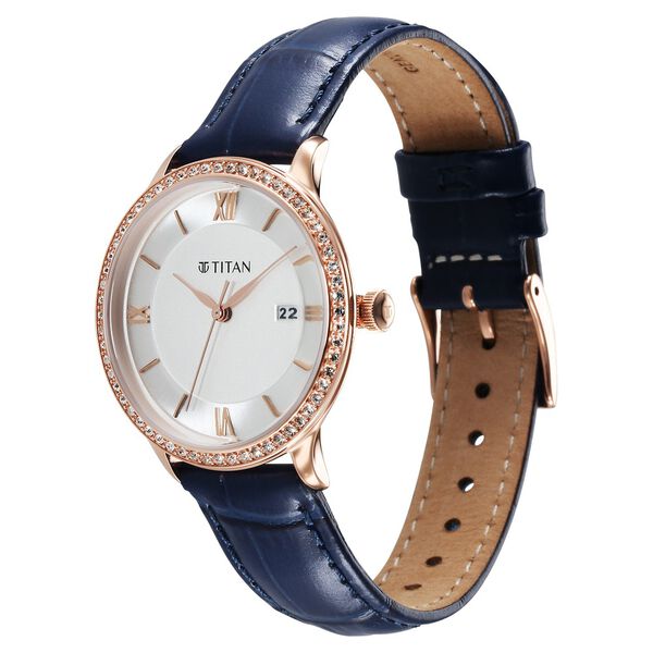 Titan Bright Leathers Quartz Analog with Date Silver Dial Leather Strap for Women - image number 2