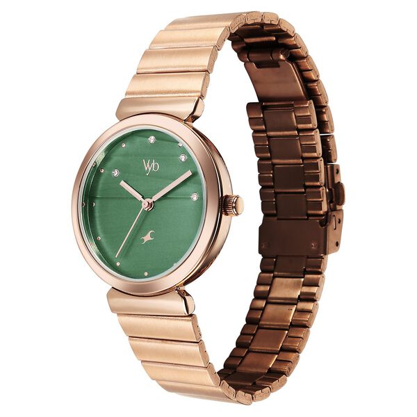 Fastrack Vyb Charmer Quartz Analog Green Dial Metal Strap Watch For Girls - image number 4