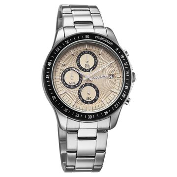 Sonata Chronos Quartz Analog with Date Champagne Dial Silver Colour Stainless Steel Strap Watch For Men