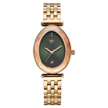 Vyb Prodigy By Fastrack Quartz Analog Green Dial Rose Gold Stainless Steel Strap Watch For Girls