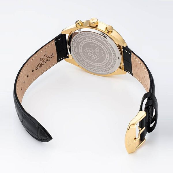 Roamer Pro Chrono Quartz Chronograph With Date Black Dial Black Leather Strap Watch For Men - image number 1