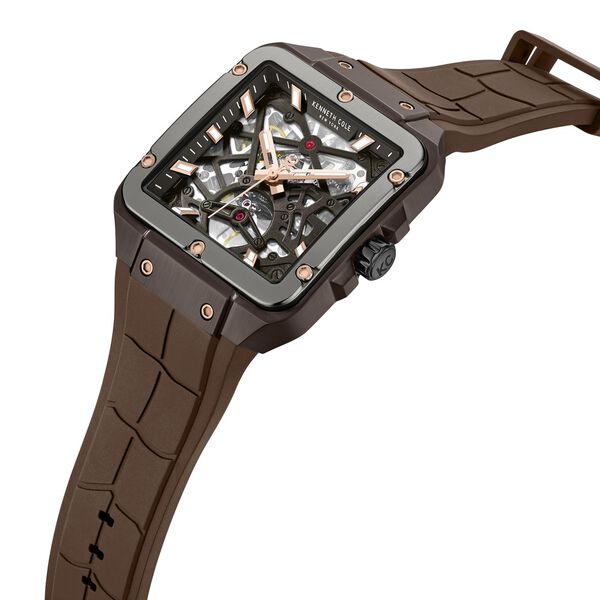 Kenneth Cole Automatic With Self Winding Automatic With Self Winding Brown Dial Silicone Strap Watch For Men - image number 3