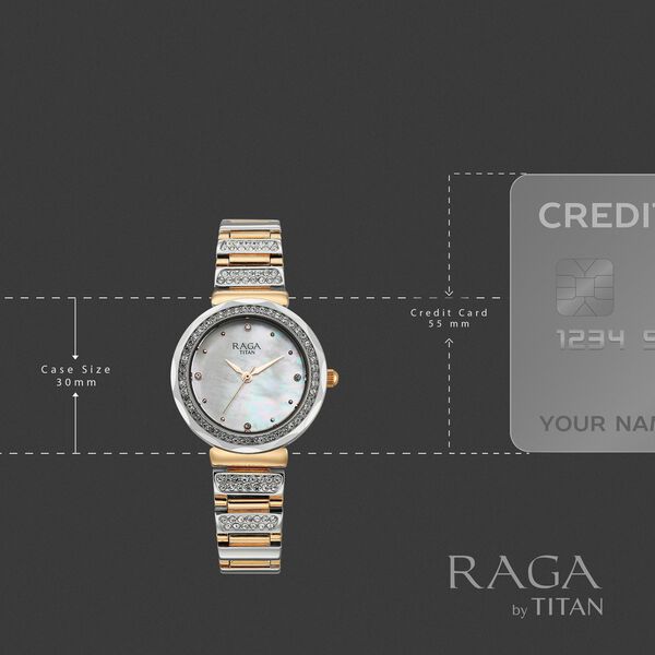 Titan Raga Spotlight Quartz Analog Mother of Pearl Dial Two Toned Metal Strap Watch For Women - image number 3