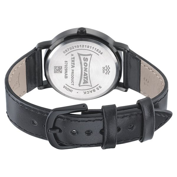 Sonata Onyx Black Dial Women Watch With Leather Strap - image number 3